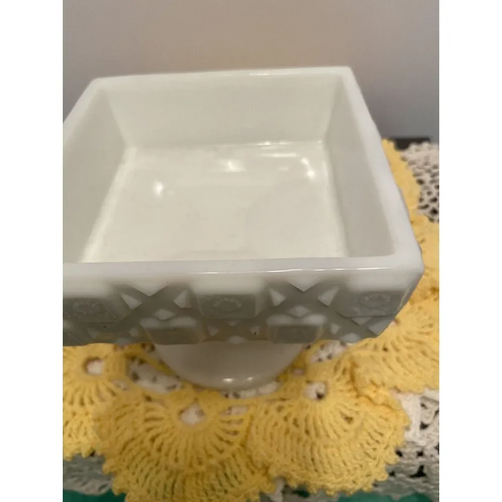 Vintage‎ Westmoreland Compote Old Quilt Block & Star White Pattern Milk Glass